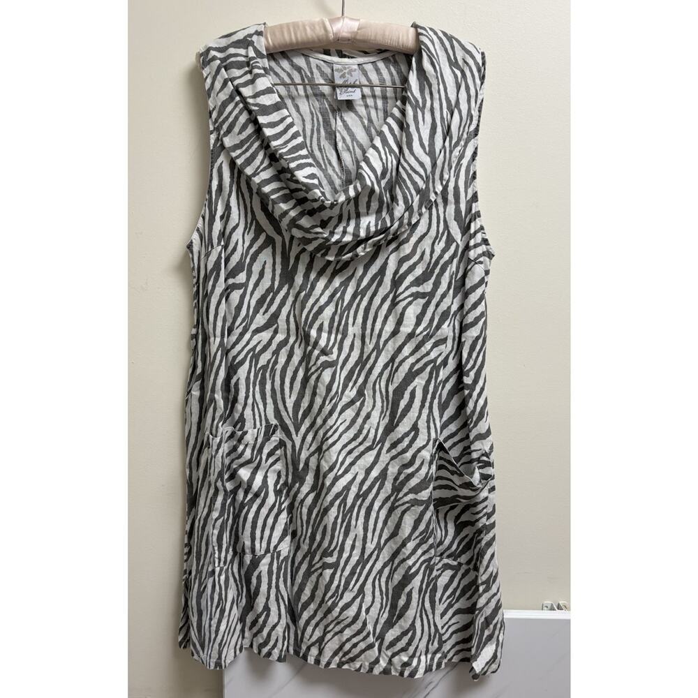 Vintage Match Point XL Zebra Print Linen Swing Dress Gray/White Pockets